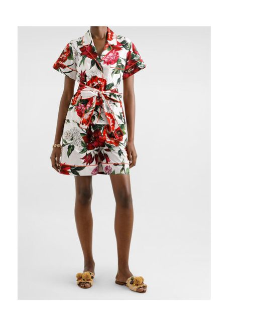 Dolce & Gabbana Red Flower Printed Shorts