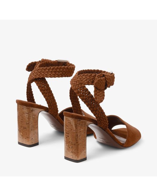 Jimmy Choo Brown Tan Suede And Shiny Cork Sandals