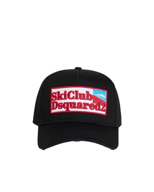 DSquared² Red Logo-Patch Cotton Baseball Cap for men