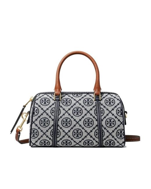 Tory Burch Gray T Monogram Zipped Mini Barrel Bag