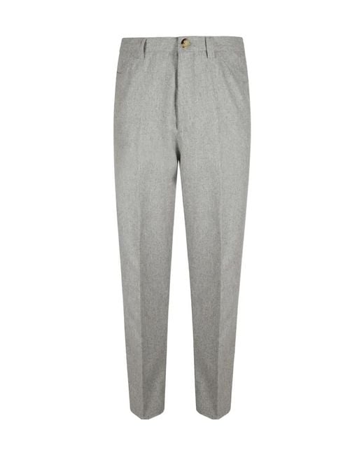 Brunello Cucinelli Gray Flat-Front Straight-Leg Pants for men