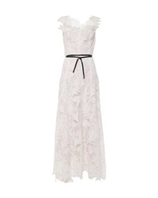Oscar de la Renta White Marbled Carnation Guipure Lace Bustier Gown
