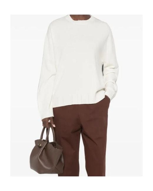 Fabiana Filippi White Ribbed-Trim Crew-Neck Sweater