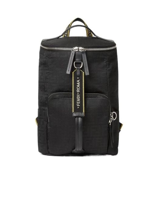 Fendi Black Ff Logo-Jacquard Backpack for men