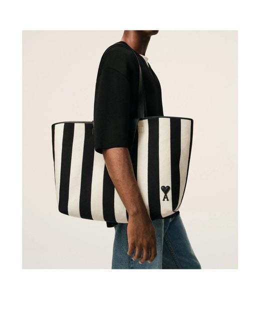 AMI Black Ami Ami De Coeur Shopping Bag for men