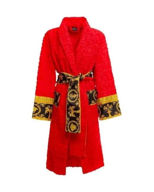 Versace Red Versace I Love Baroque Belted Bathrobe for men