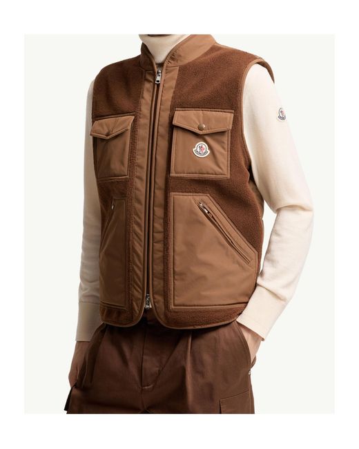 Moncler Brown Karakai Teddy Down Vest for men