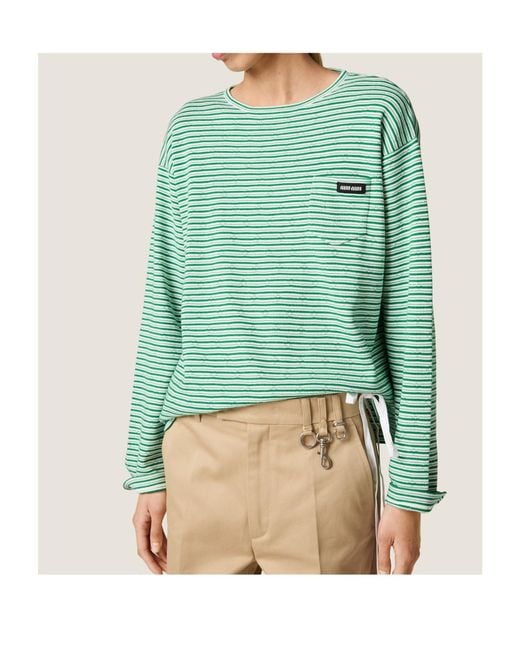 Miu Miu Green Striped Pocket Knitted Top
