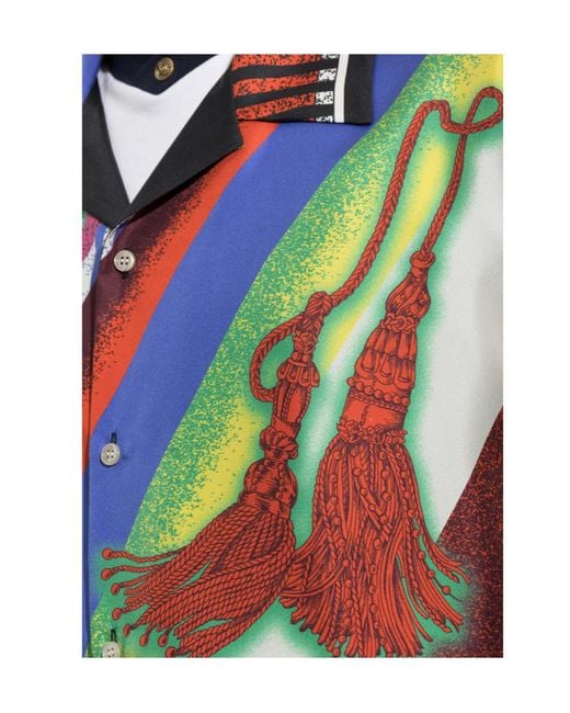 Versace Blue Pattern-Printed Short-Sleeved Shirt for men