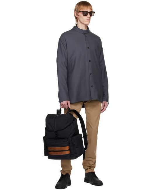 Zegna Black Logo Printed Stripe-Trim Backpack for men
