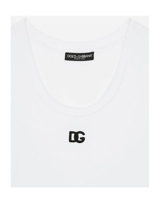 Dolce & Gabbana White Logo Embroidered Crewneck T-Shirt