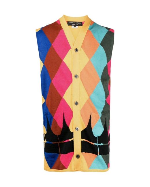 Comme des Garçons Blue Argyle Sleeveless Sweater for men