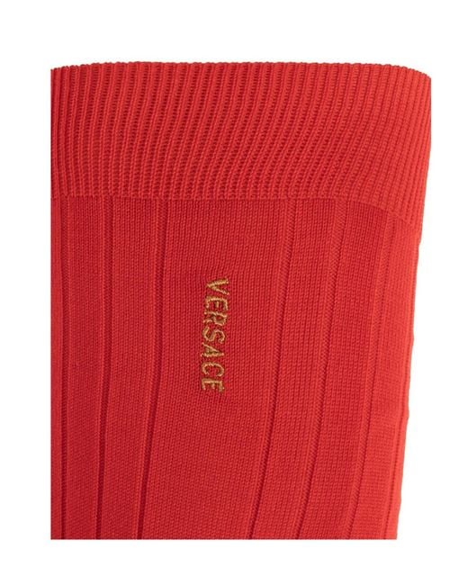 Versace Red Ribbed Logo Socks for men