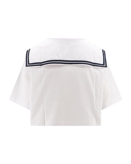 Miu Miu White Sailor-Collar T-Shirt