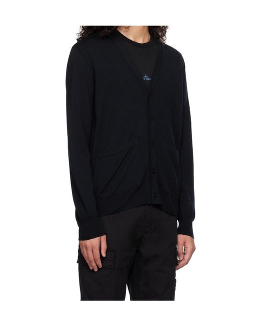 Stone Island Blue Long-Sleeve Knit Cardigan for men