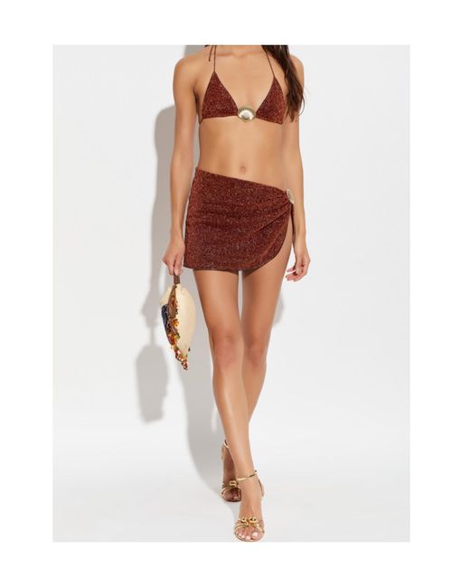 Oseree Red Oséree Lurex Shell-Detail Mini Beach Skirt