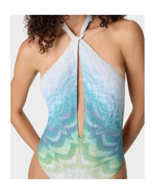 Missoni Blue Cut-Out Halterneck Swimsuit