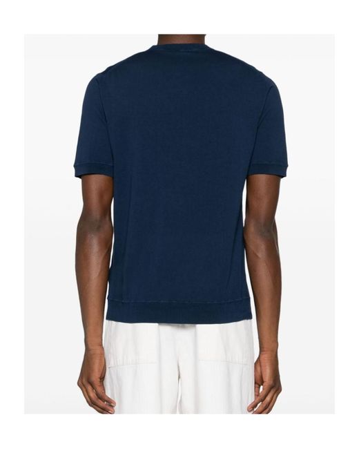 Eleventy Blue Fine-Knit Cotton T-Shirt for men