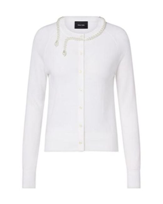Simone Rocha White Faux Pearl-Embellished Wool And Silk Cardigan
