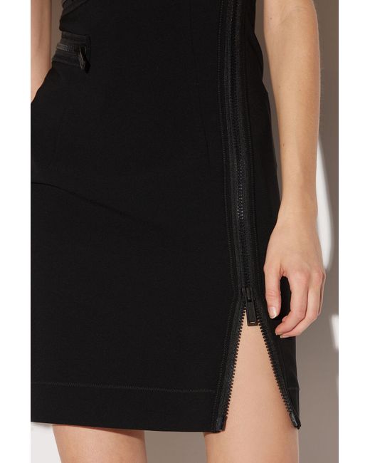 DSquared² Black One-Shoulder Zip-Detailed Sleeveless Mini Dress
