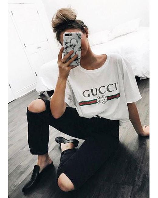 Gucci White Oversize Washed T-Shirt With Logo for men