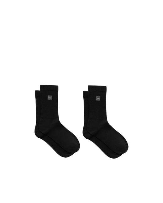 Totême Black Two Pairs Of Embroidered Ribbed Blend Socks