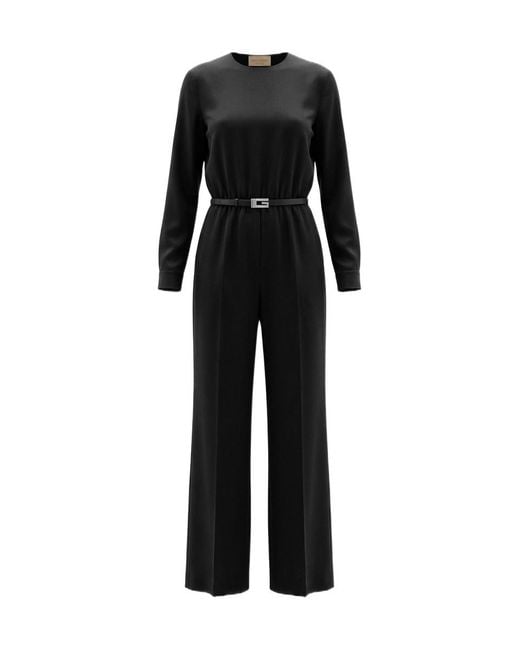 Gucci Black Satin Square G Belt Jumpsuit