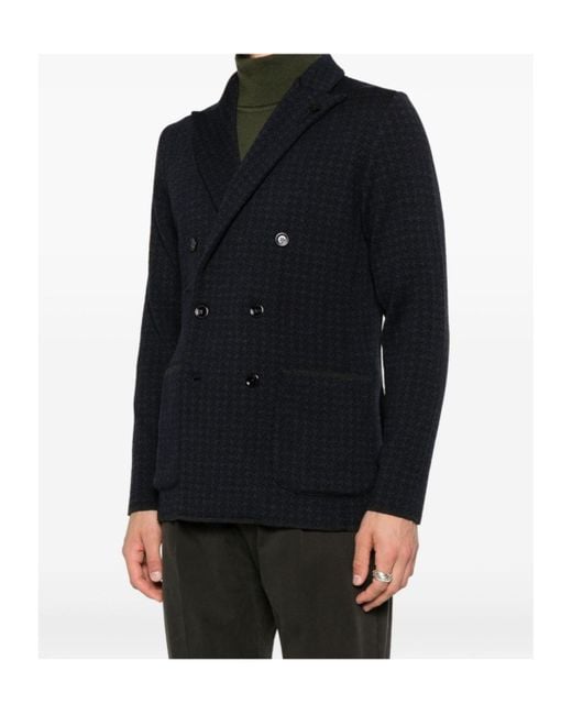 Lardini Black Houndstooth Double-Breasted Tailored Jacket for men