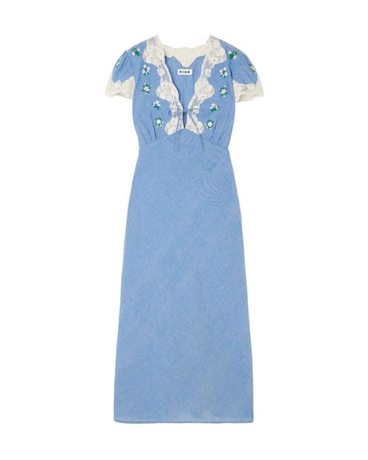 Rixo Blue Embroidered Dress