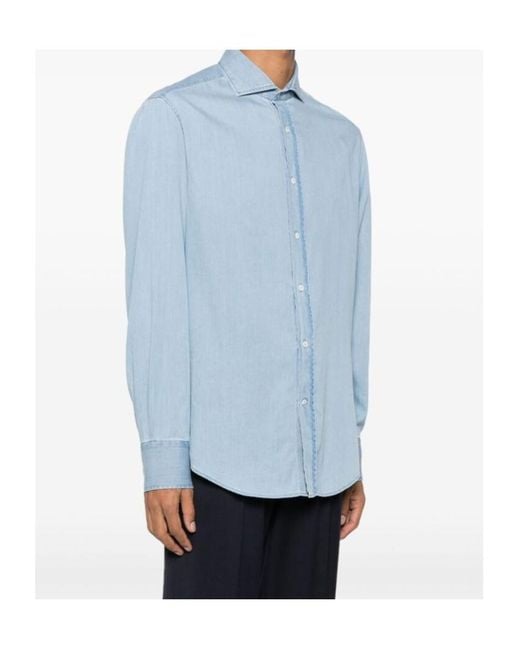 Brunello Cucinelli Blue Buttoned Long-Sleeved Shirt for men