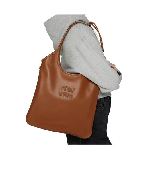 Miu Miu Brown Ivy Logo Shoulder Bag
