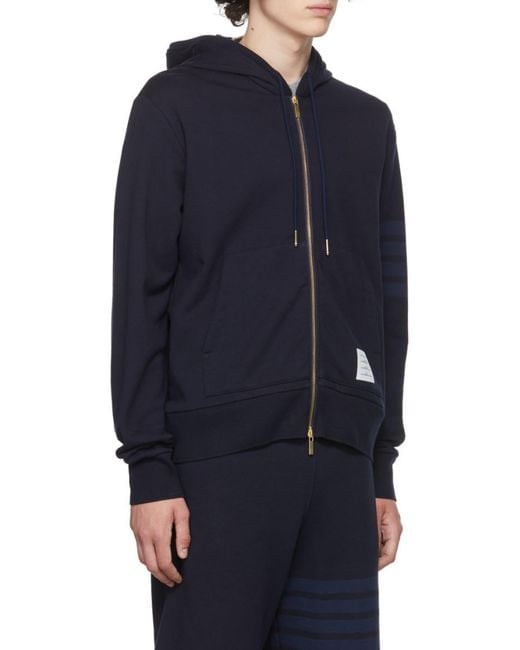 Thom Browne Blue Tonal-Bar Hooded Jacket for men