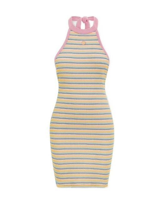 Amiri Natural Ribbed Striped Knitted Dress