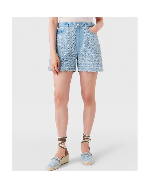 Stella McCartney Blue Mid-Rise Denim Bouclé Shorts