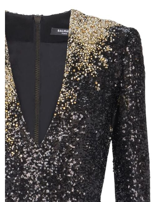 Balmain Black Embellished Sequin Mini Dress