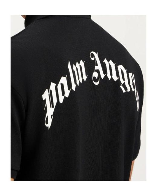 Palm Angels Black Curved Logo Short-Sleeved Polo Shirt for men