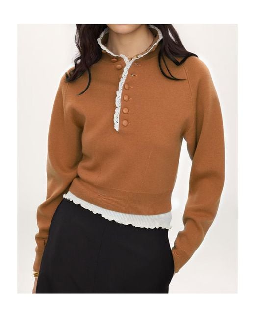Chloé Brown Chloé Cropped Button High-Neck Knitted Sweater
