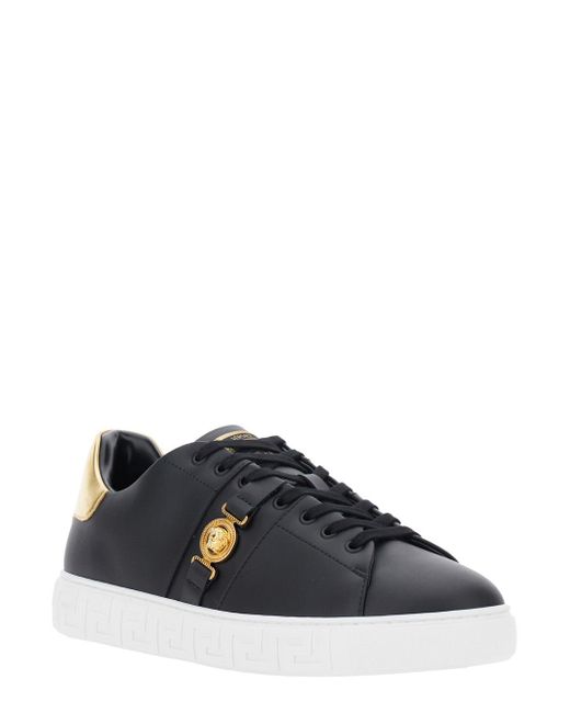 Versace Blue Low Top Sneakers With Contrasting Heel With Logo Lettering And Medusa Plaque for men