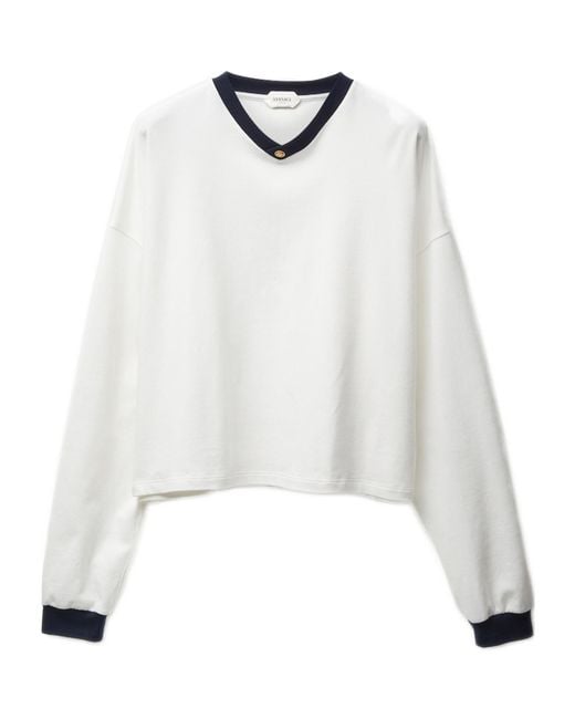 Versace White Medusa Hardware Long Sleeve V-Neck Top