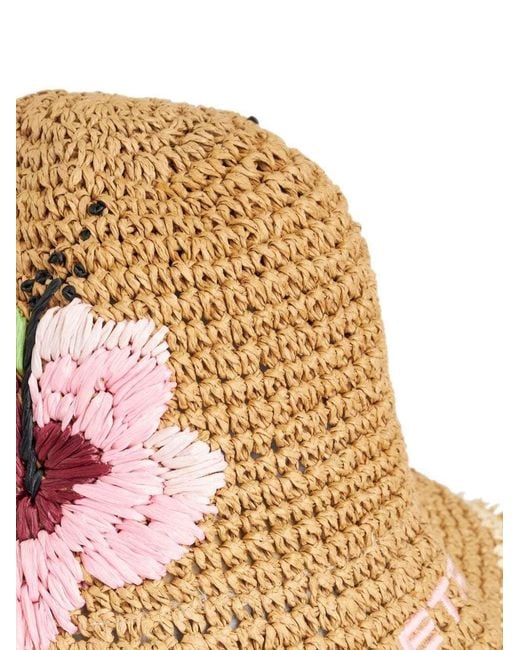 Etro Natural Raffia Bucket Hat With Embroidery