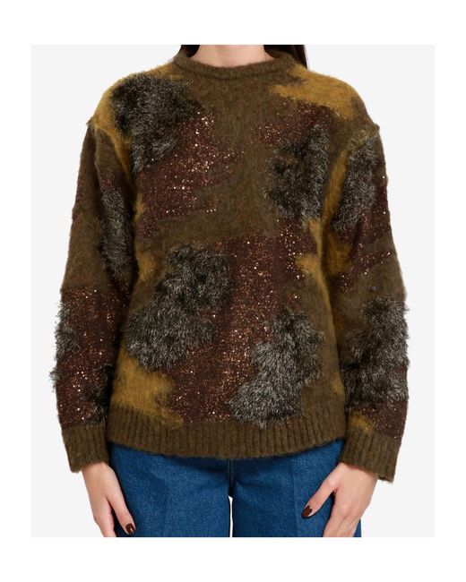 Semicouture Brown Crew Neck Long Sleeve Sweater