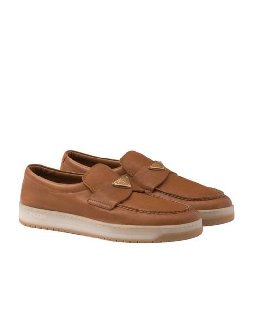 Prada Brown Nappa Leather Loafers for men