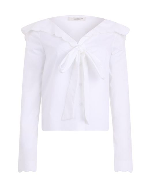 Philosophy Di Lorenzo Serafini White Scalloped Bow Cropped Top