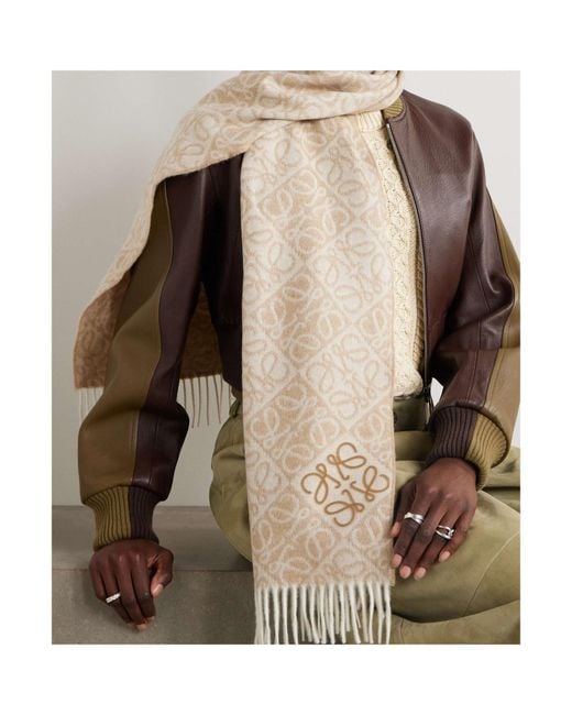 Loewe Natural Monogram Jacquard Fringed Scarf