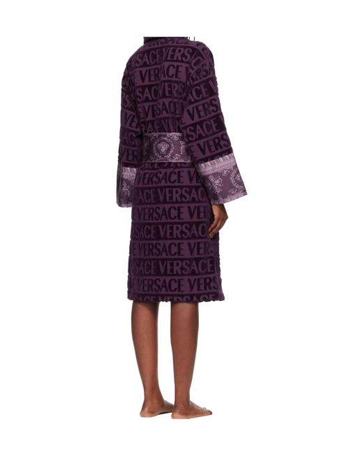 Versace Purple Logo-Print Belted Bathrobe for men