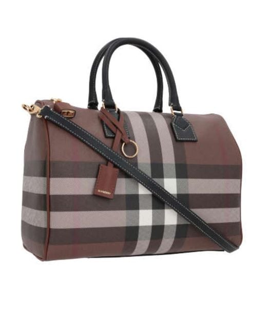 Burberry Brown Medium Check-Pattern Leather Bowling Bag