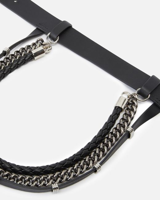 Pinko Black Leather Belt With Chains And Straps, 3 Cm