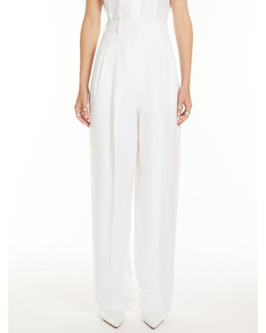 Sportmax White High-Waisted Cotton Trousers