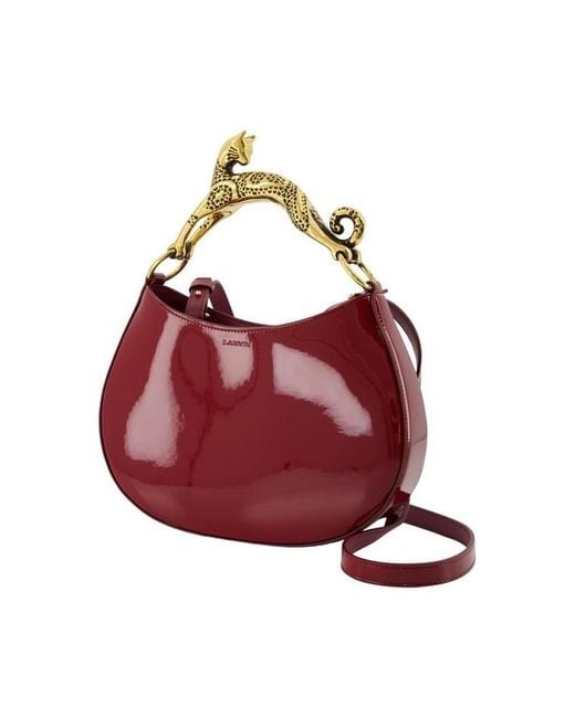 Lanvin Red Poignee Chat Patent Shoulder Bag