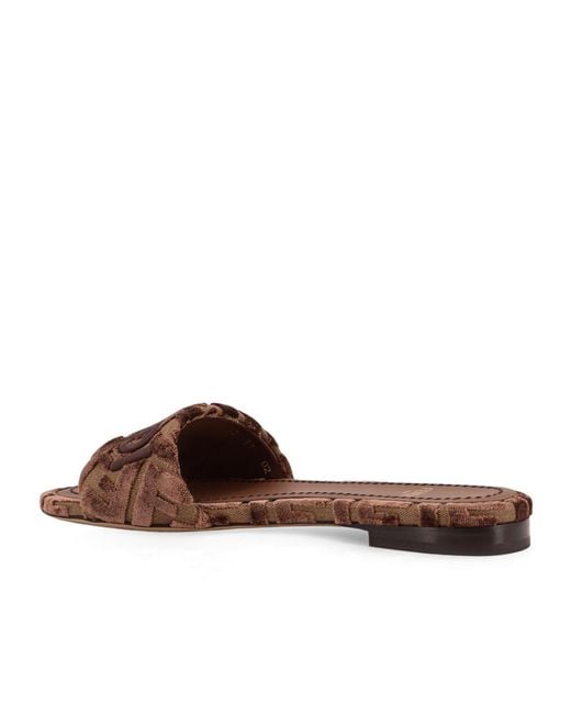 Fendi Brown Ff Flocked Slip-On Sandals